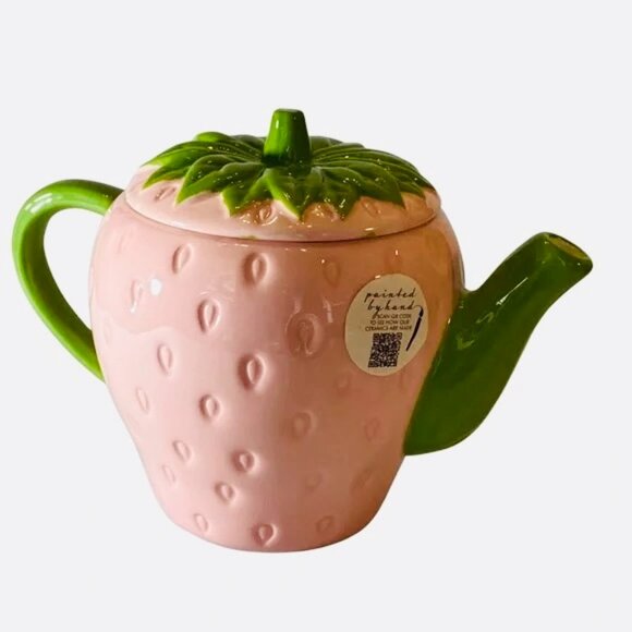 Lang Pink Strawberry Hand Painted Tea Pot & Lid NWT - Picture 9 of 11